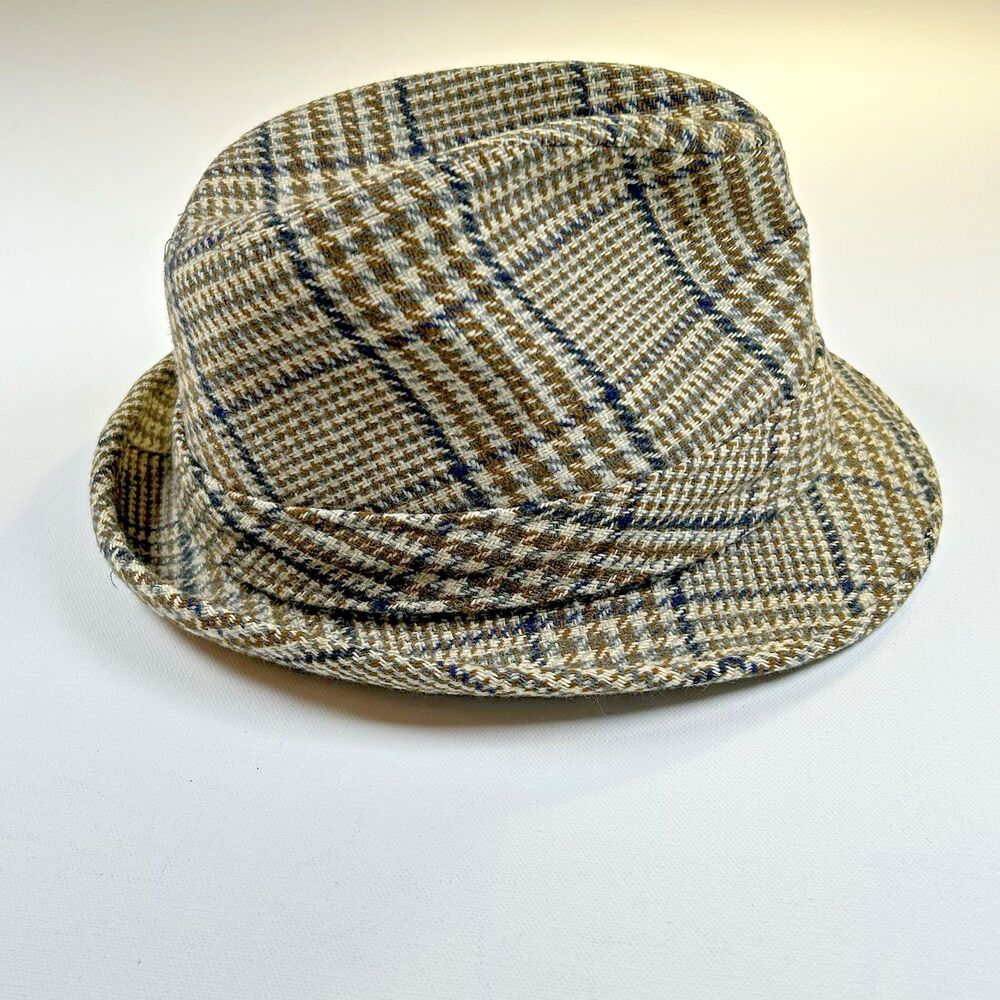 Vintage Kevin McAndrew Tweed Trilby Fedora Hat Mens Sz 7 3/8 Houndstooth Plaid W - Picture 4 of 12